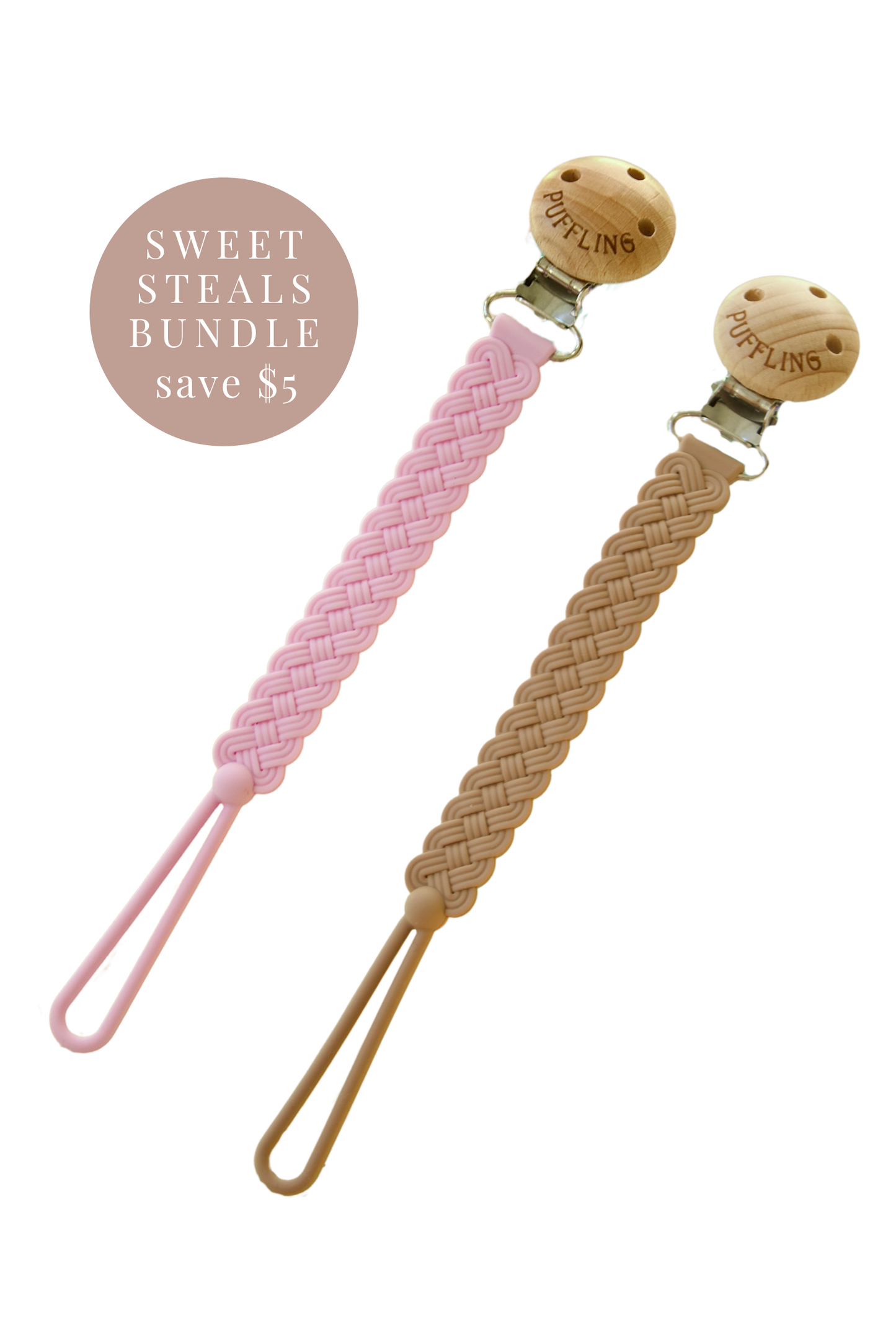 2-Pack Woven Silicone Pacifier Clip || Orchid + Clay