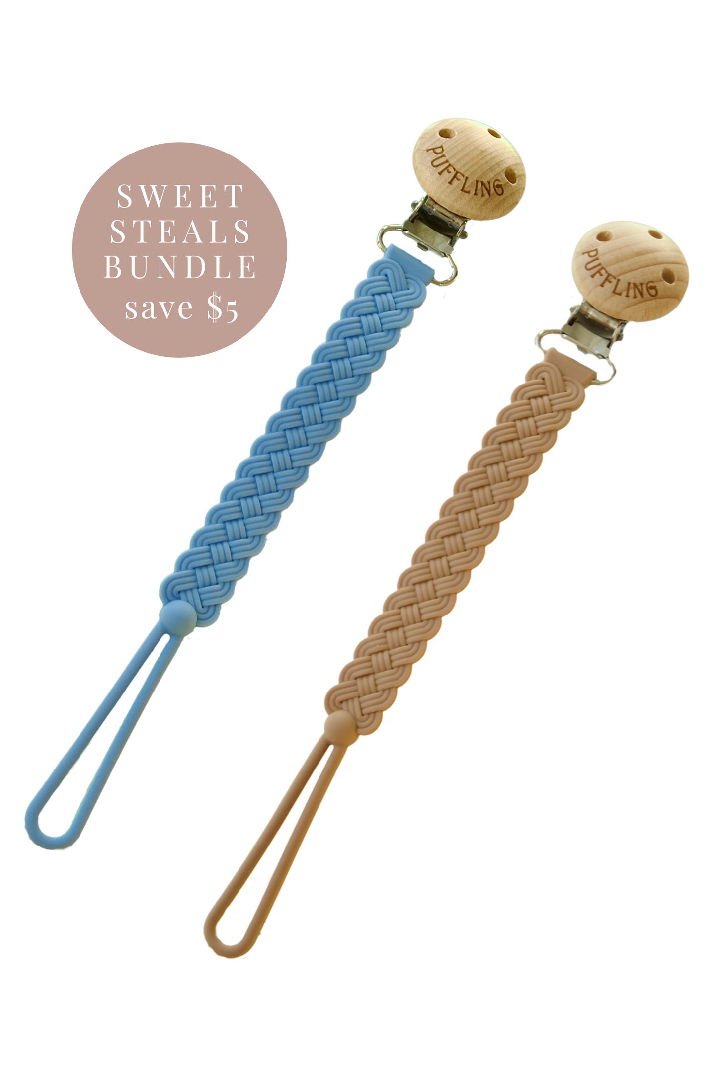 2-Pack Woven Silicone Pacifier Clip || Cerulean + Clay