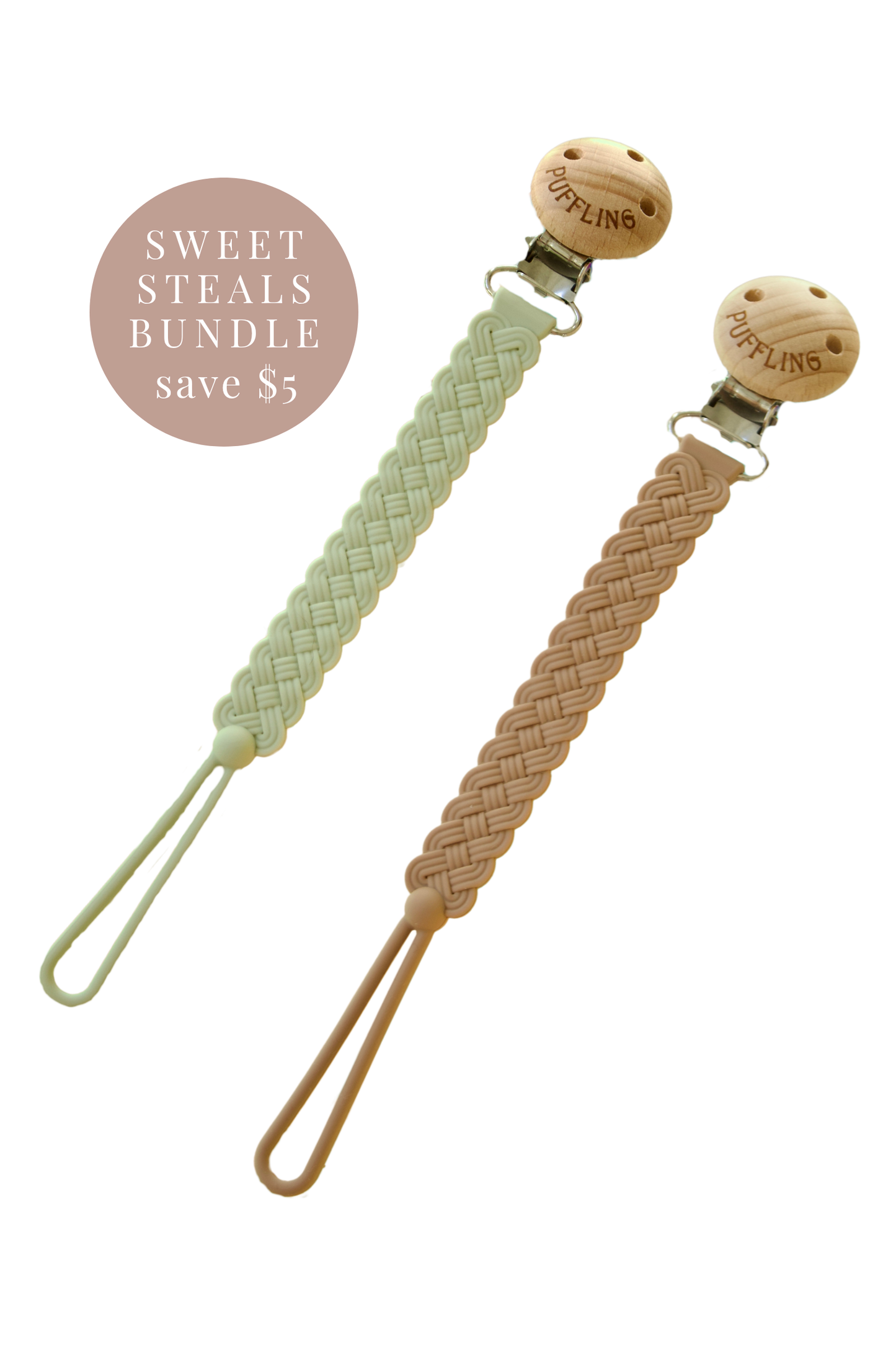 2-Pack Woven Silicone Pacifier Clip || Sage + Clay