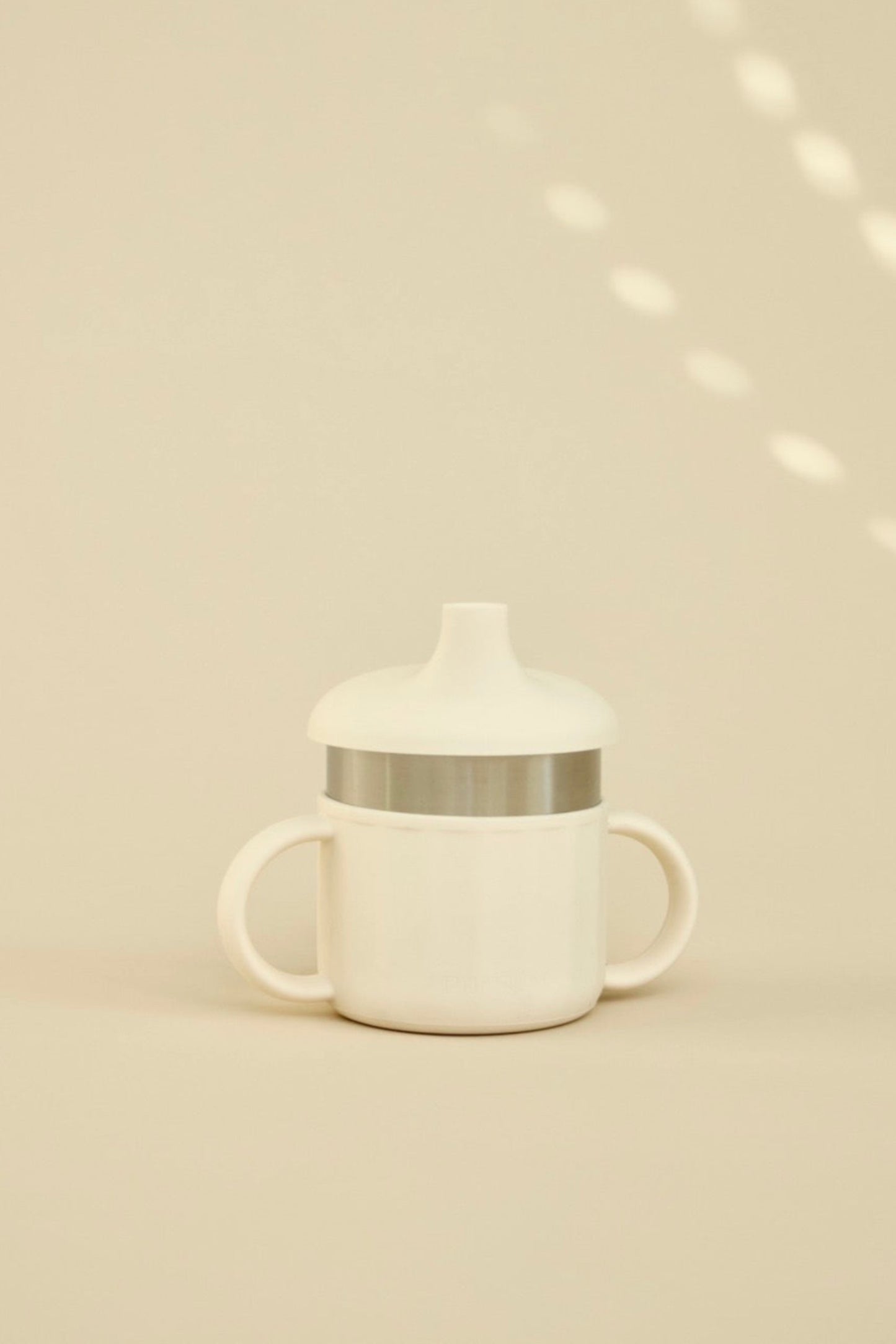 Puffling Essential Sippy Cup, stainless steel sippy cup, silicone sippy cup, nontoxic toddler cup, white, coconut milk color, front view