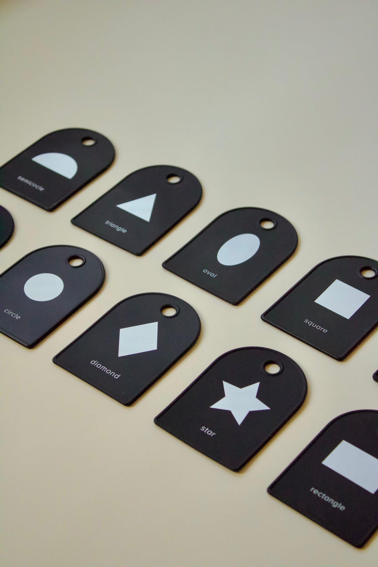 Contrast Shapes Black & White Flash Cards Silicone, Baby Development Vision Learning Cards, Nontoxic Teether, laid out view