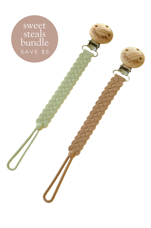 2-Pack Woven Silicone Pacifier Clip || Sage + Clay