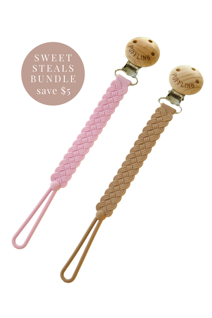 2-Pack Woven Silicone Pacifier Clip || Orchid + Clay