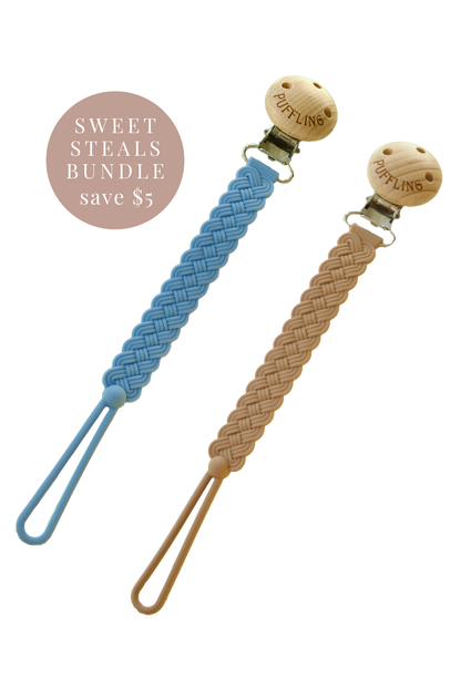 2-Pack Woven Silicone Pacifier Clip || Cerulean + Clay