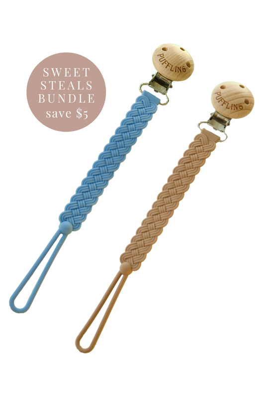 2-Pack Woven Silicone Pacifier Clip || Cerulean + Clay