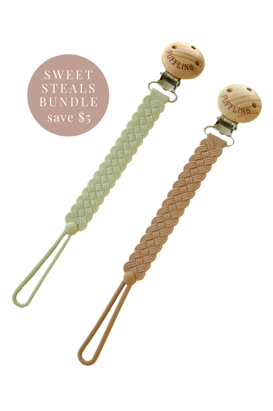 2-Pack Woven Silicone Pacifier Clip || Sage + Clay