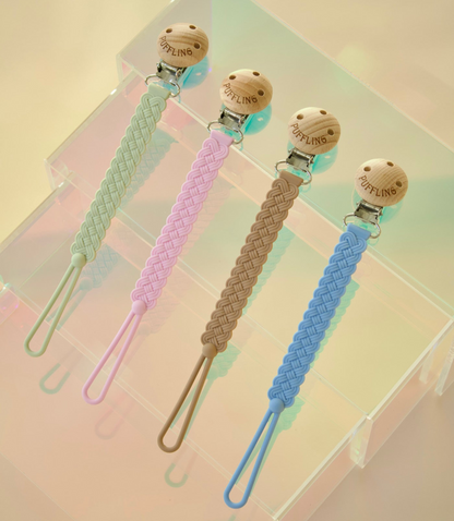2-Pack Woven Silicone Pacifier Clip || Sage + Clay