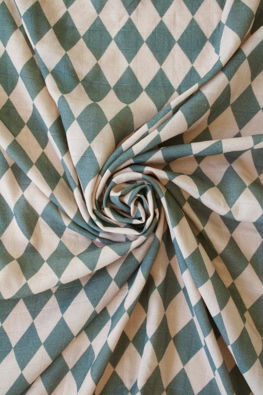 Supremely-Soft Swaddle || Rose + Faded Teal Diamond Check