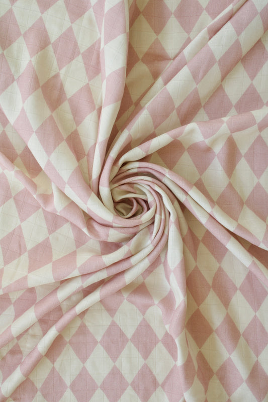 Supremely-Soft Swaddle || Rose + Sand Diamond Check