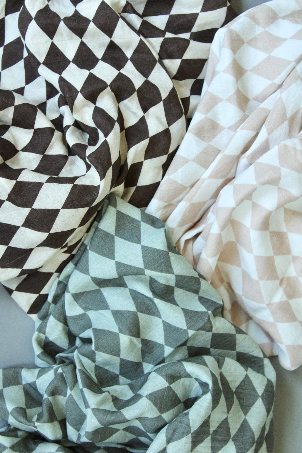 Supremely-Soft Swaddle || Faded Teal + Sky Diamond Checkerboard