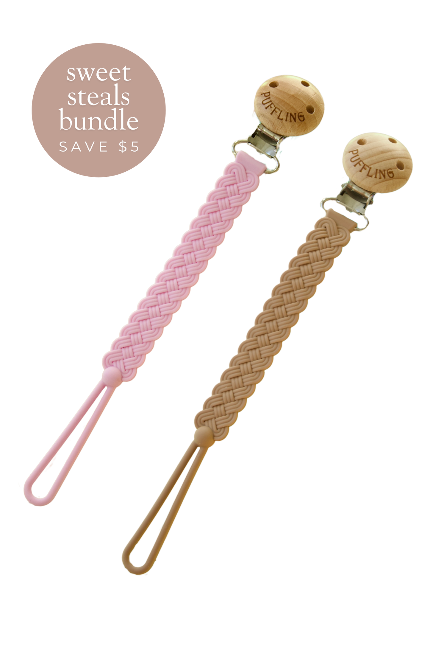 2-Pack Woven Silicone Pacifier Clip || Orchid + Clay