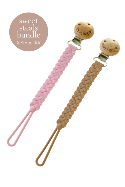 2-Pack Woven Silicone Pacifier Clip || Orchid + Clay