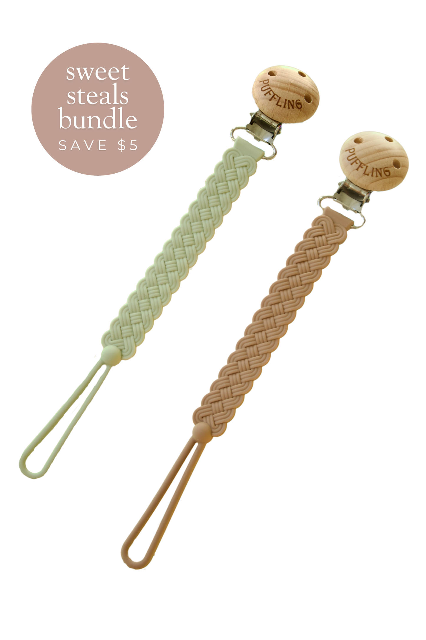 2-Pack Woven Silicone Pacifier Clip || Sage + Clay