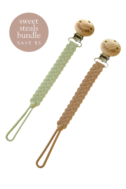 2-Pack Woven Silicone Pacifier Clip || Sage + Clay