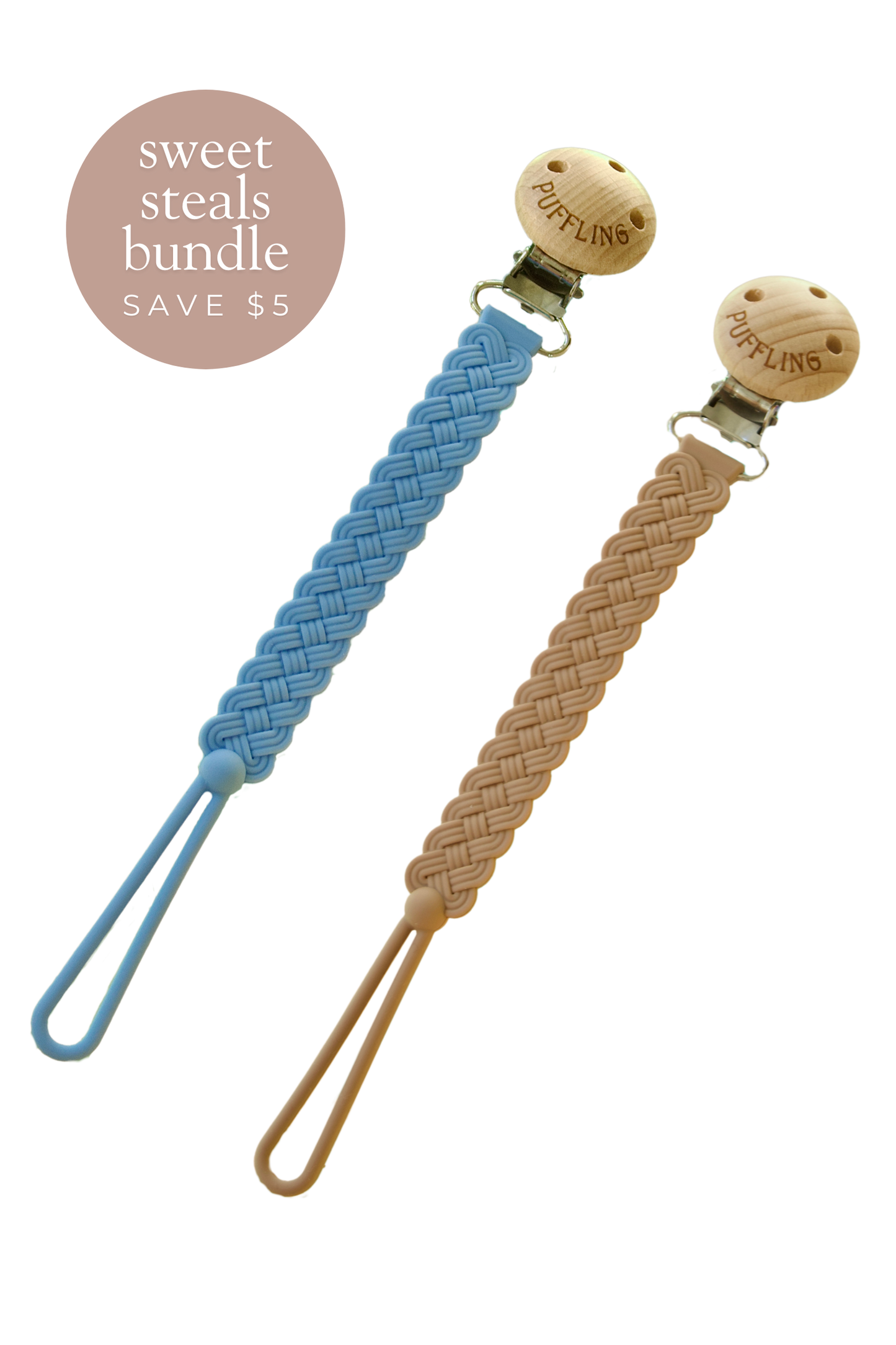 2-Pack Woven Silicone Pacifier Clip || Cerulean + Clay