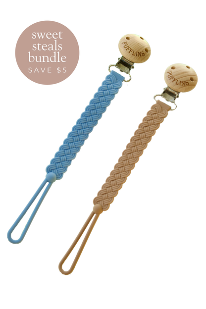 2-Pack Woven Silicone Pacifier Clip || Cerulean + Clay